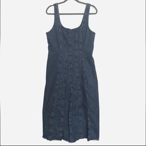RARE Joie Denim Seamed A-Line Midi Dress - Frayed Hem (L)